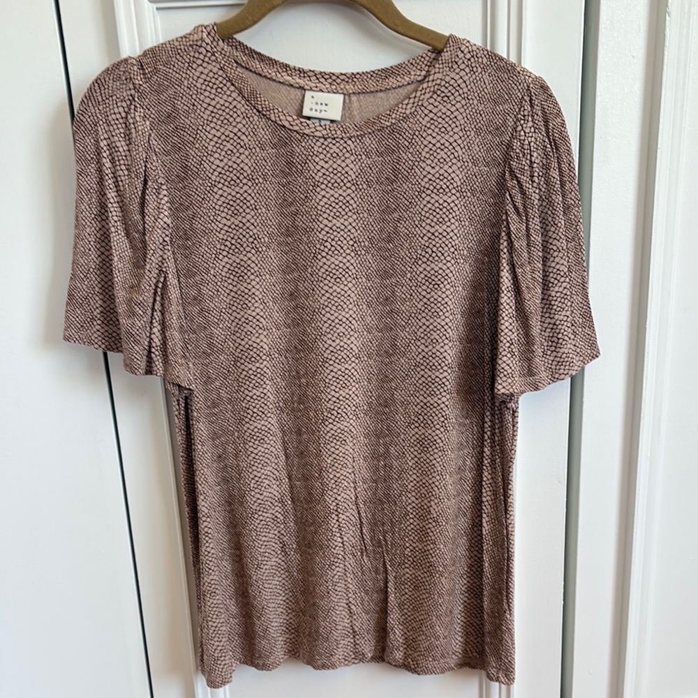 A New Day Tan Ruffled Blouse with Relaxed Fit